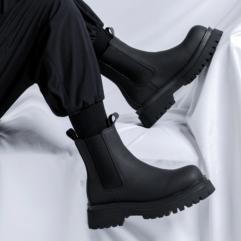 Men'S Accessories Leather - Мужские черные высокие ботинки на платформе