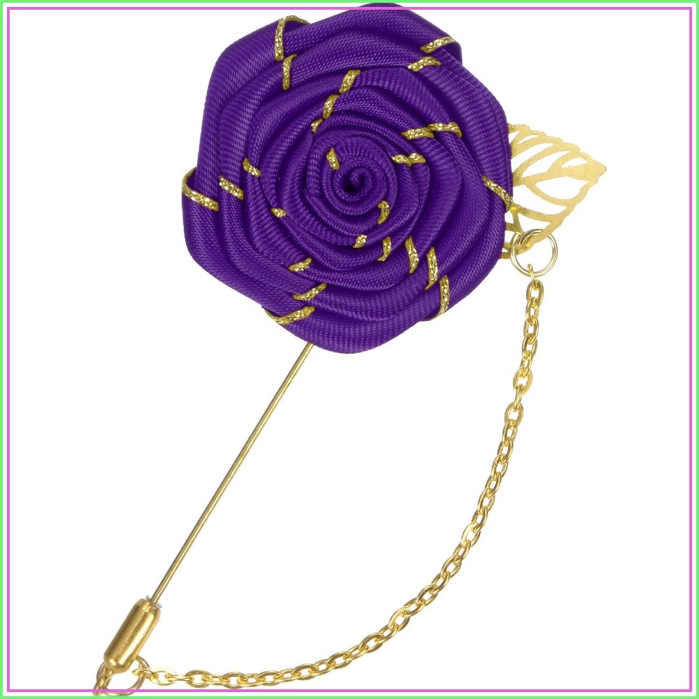 Men Accessories Wedding - Брошь-роза из ткани с золотыми листьями,